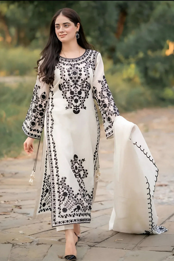 Dhanak 3PC Embroidered With Crinkle Chiffon Embroidered Dupatta - 105 - Sapphire Studios