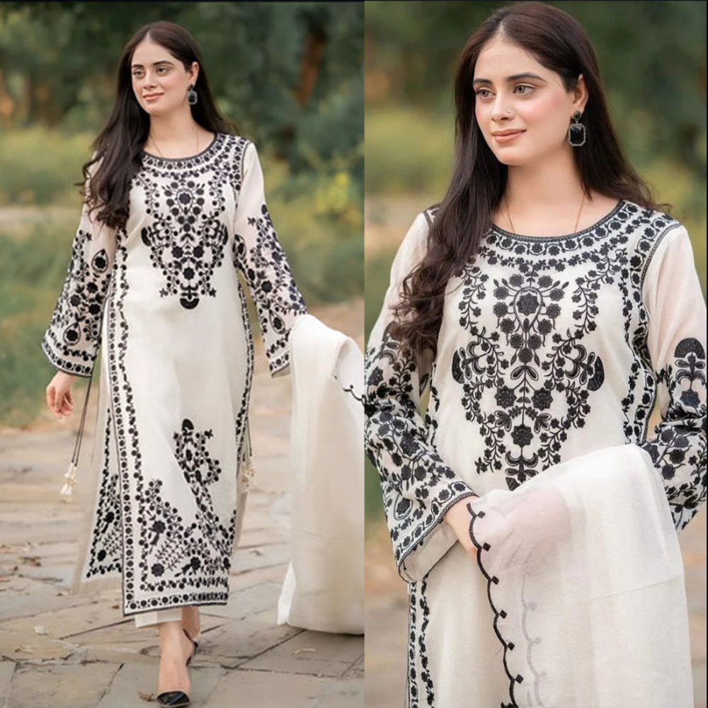 Dhanak 3PC Embroidered With Crinkle Chiffon Embroidered Dupatta - 105 - Sapphire Studios