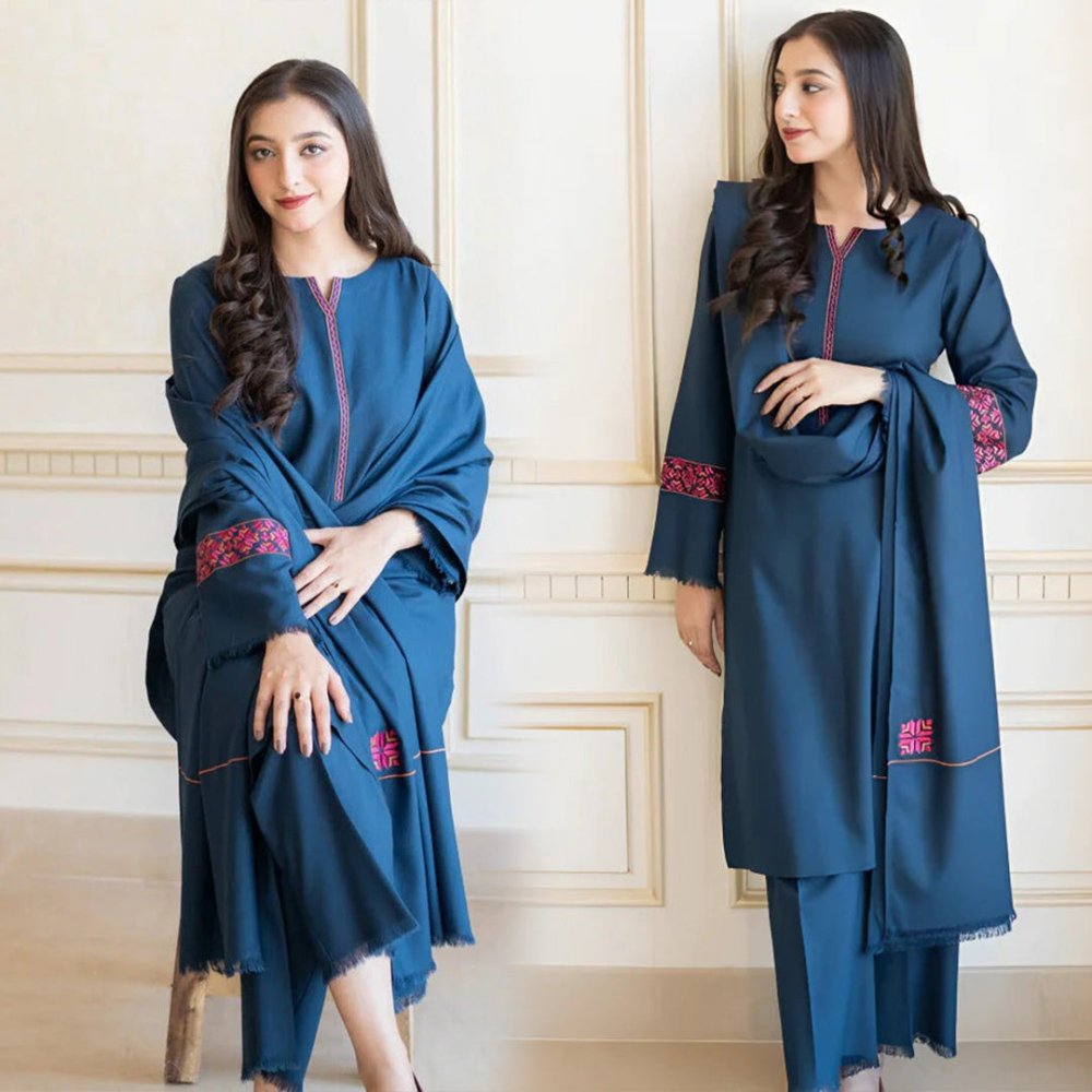 Dhanak 3PC Embroidered With Dhanak Embroidered Dupatta - 615 - Sapphire Studios