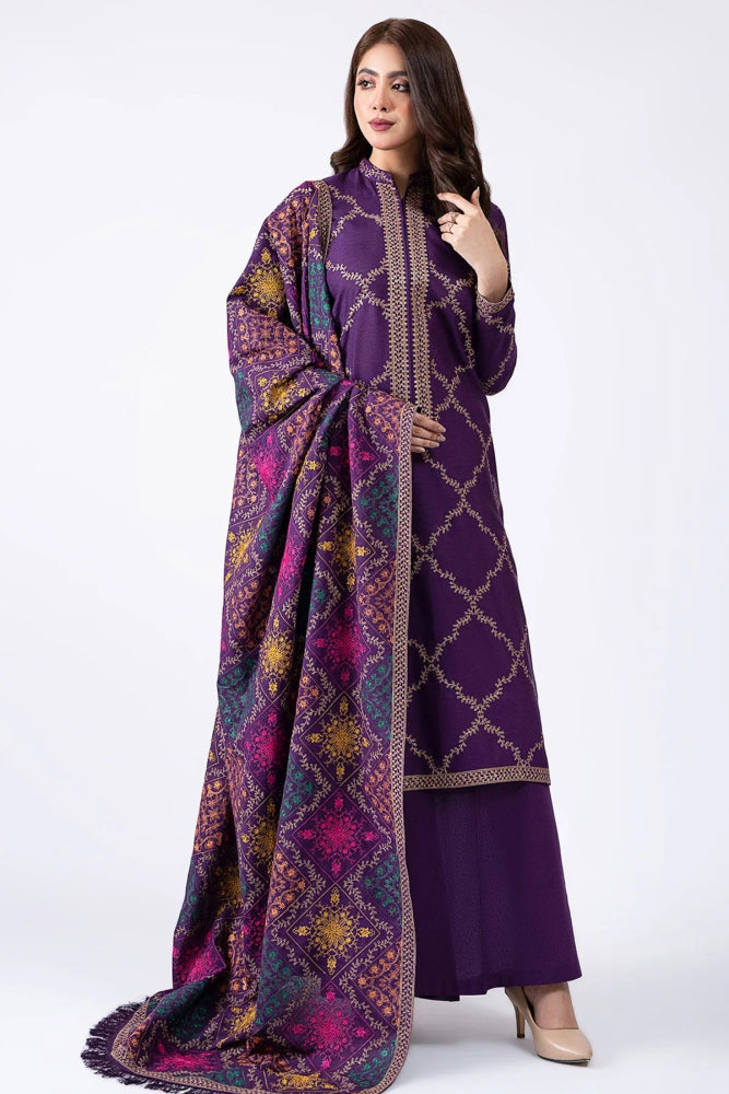 DHANAK 3PC EMBROIDERED WITH DHANAK EMBROIDERED SHAWL - 102 - Sapphire Studios