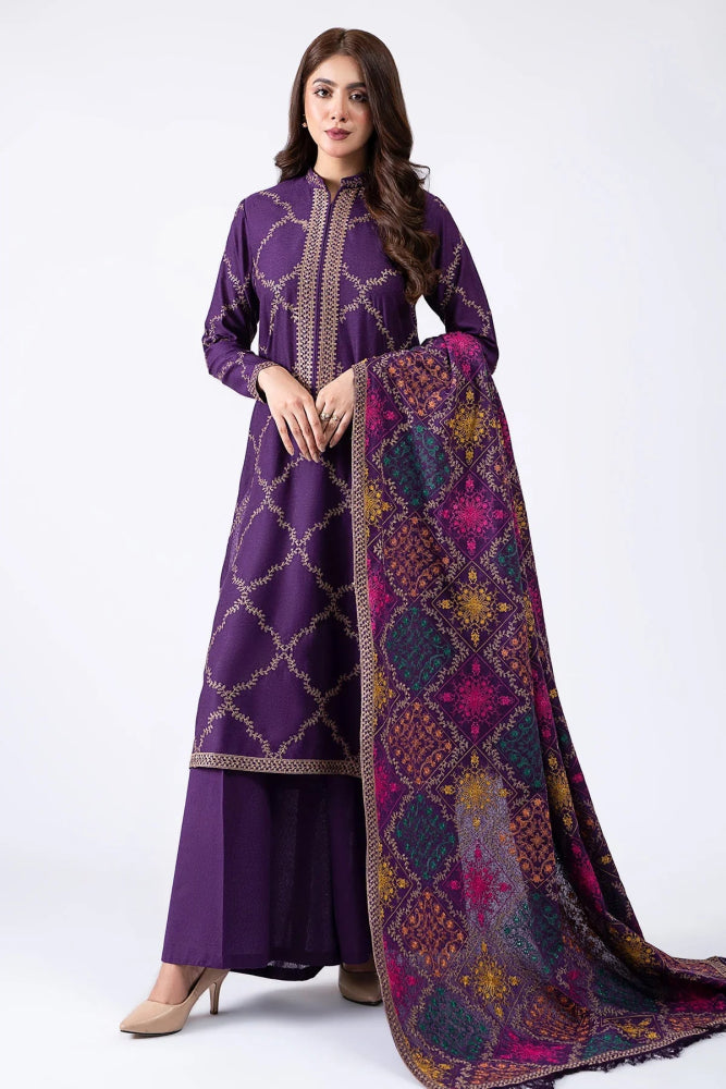 DHANAK 3PC EMBROIDERED WITH DHANAK EMBROIDERED SHAWL - 102 - Sapphire Studios