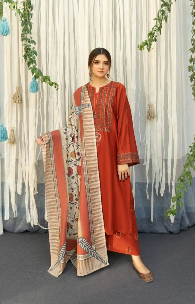Dhanak 3PC Embroidered With Digital Printed Shawl - 651 - Sapphire Studios