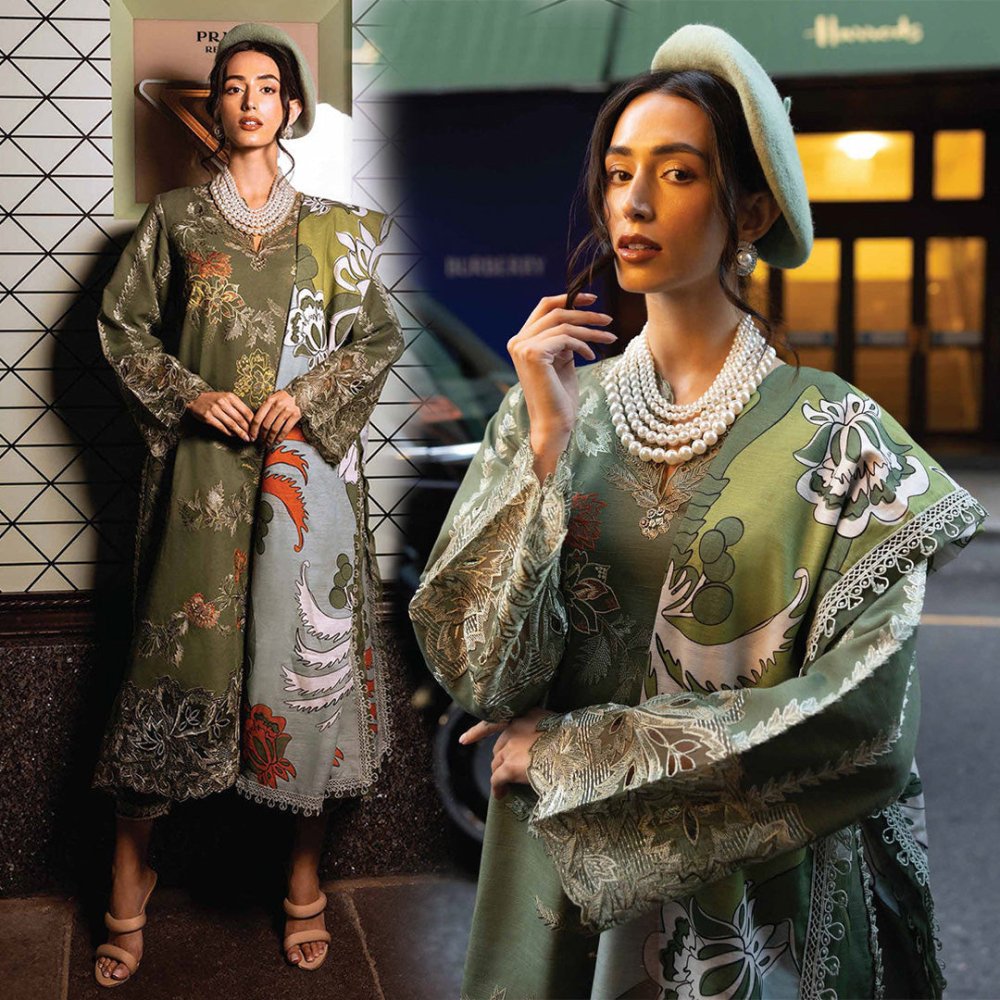 Dhanak 3PC Embroidered With Digital Printed Wool Shawl - 103 - Sapphire Studios