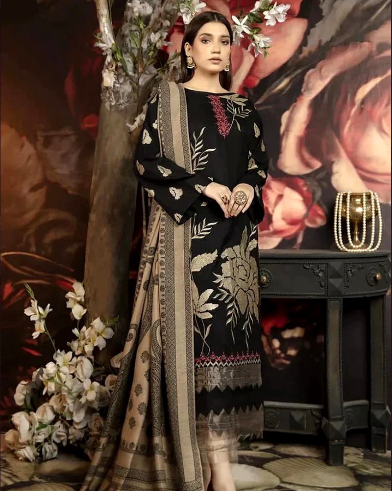 Dhanak - 3PC Embroidered with Digital Printed Wool Shawl - 3124 - Sapphire Studios