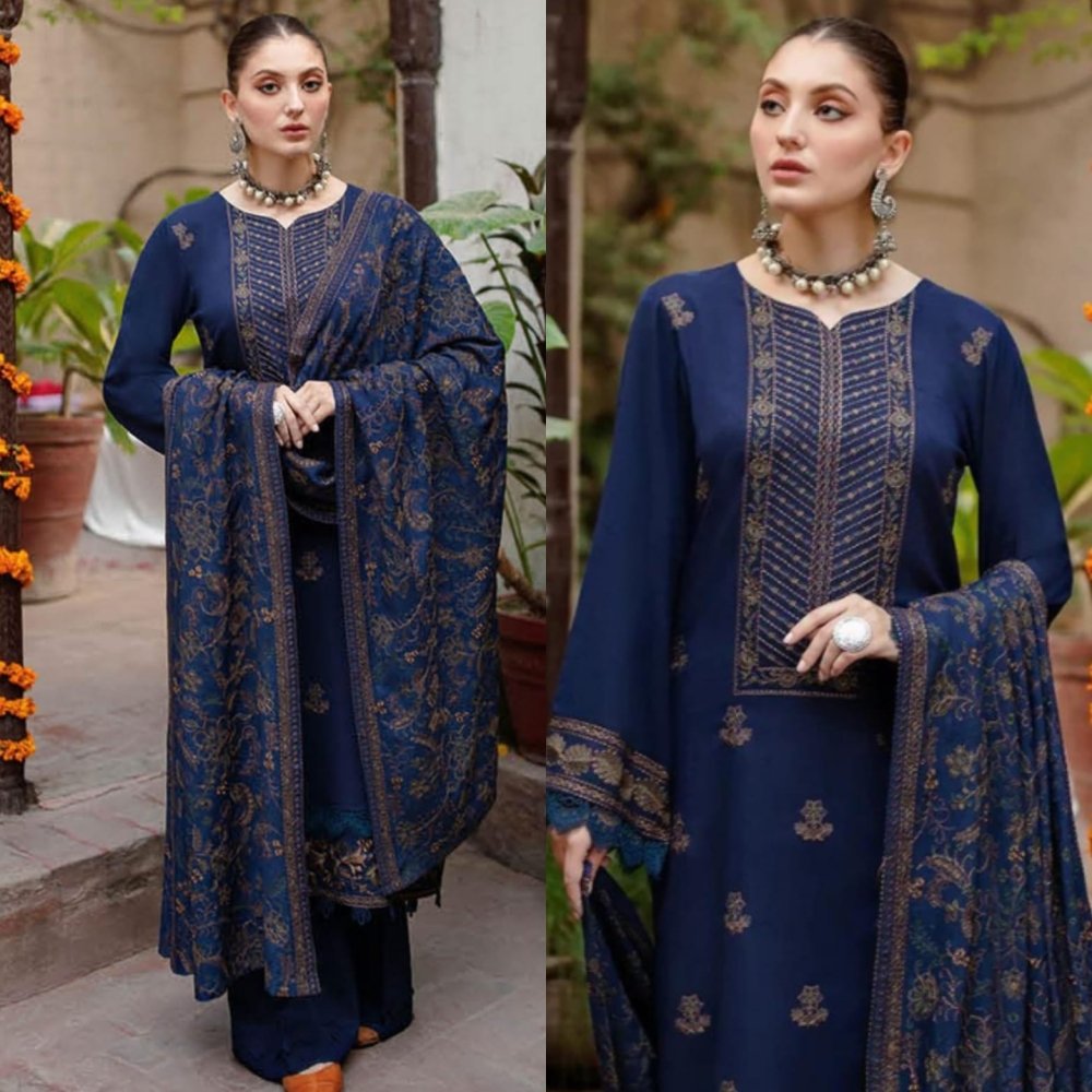 Dhanak 3PC Embroidered with Embroidered Shawl - 1263 - Sapphire Studios