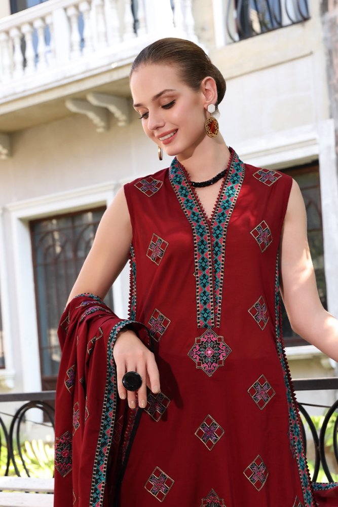 Dhanak 3PC Embroidered With Full Embroidered Shawl - 129 - Sapphire Studios