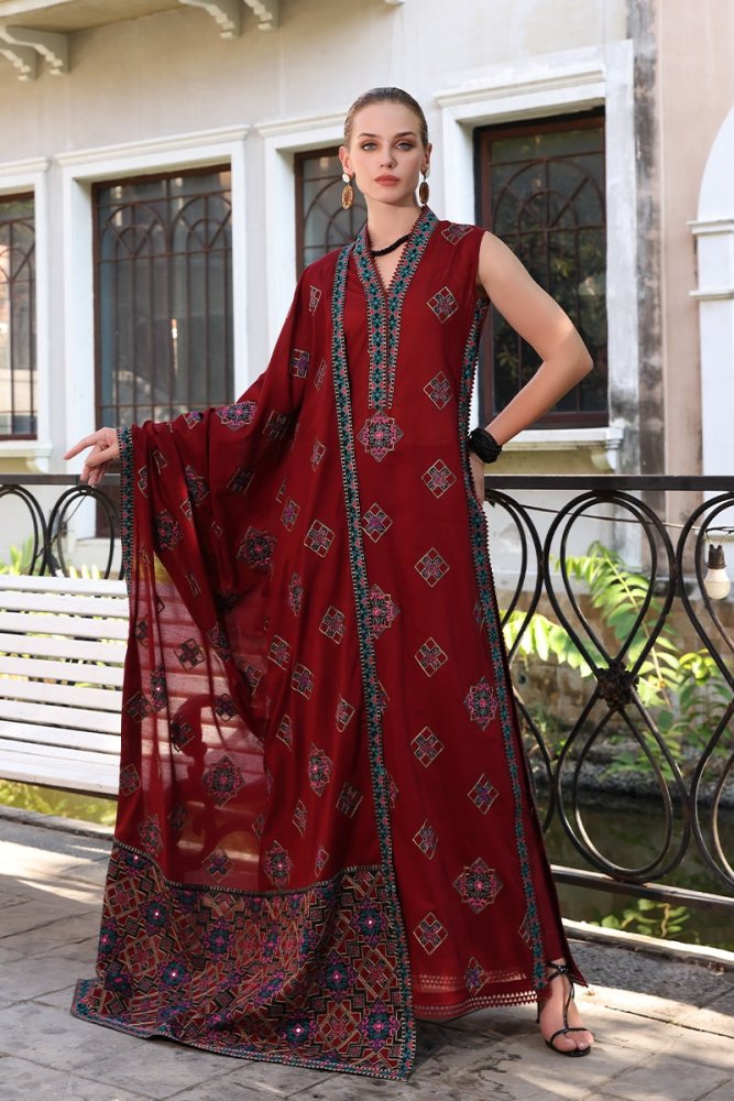 Dhanak 3PC Embroidered With Full Embroidered Shawl - 129 - Sapphire Studios