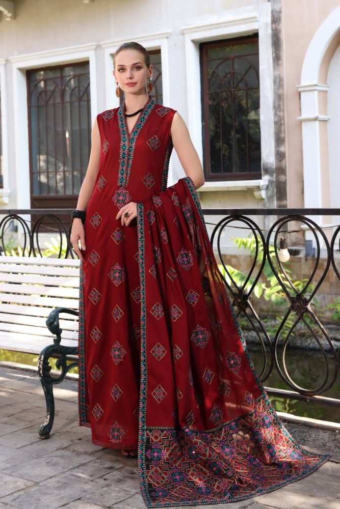 Dhanak 3PC Embroidered With Full Embroidered Shawl - 129 - Sapphire Studios