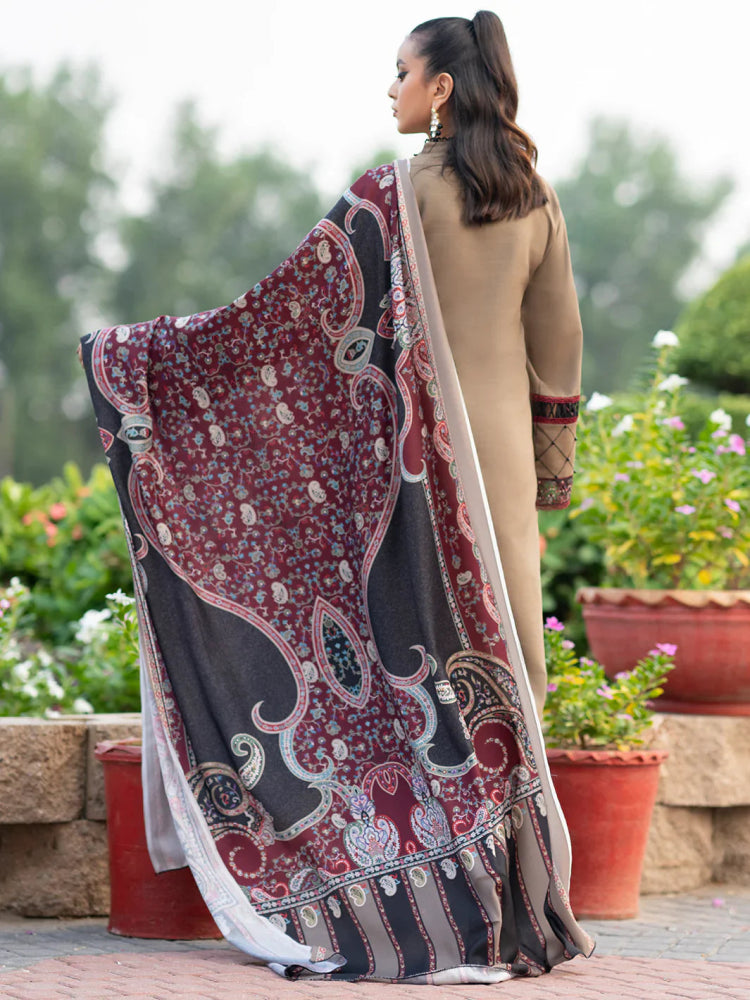 Dhanak 3PC Embroidered With Printed Wool Shawl - 254 - Sapphire Studios