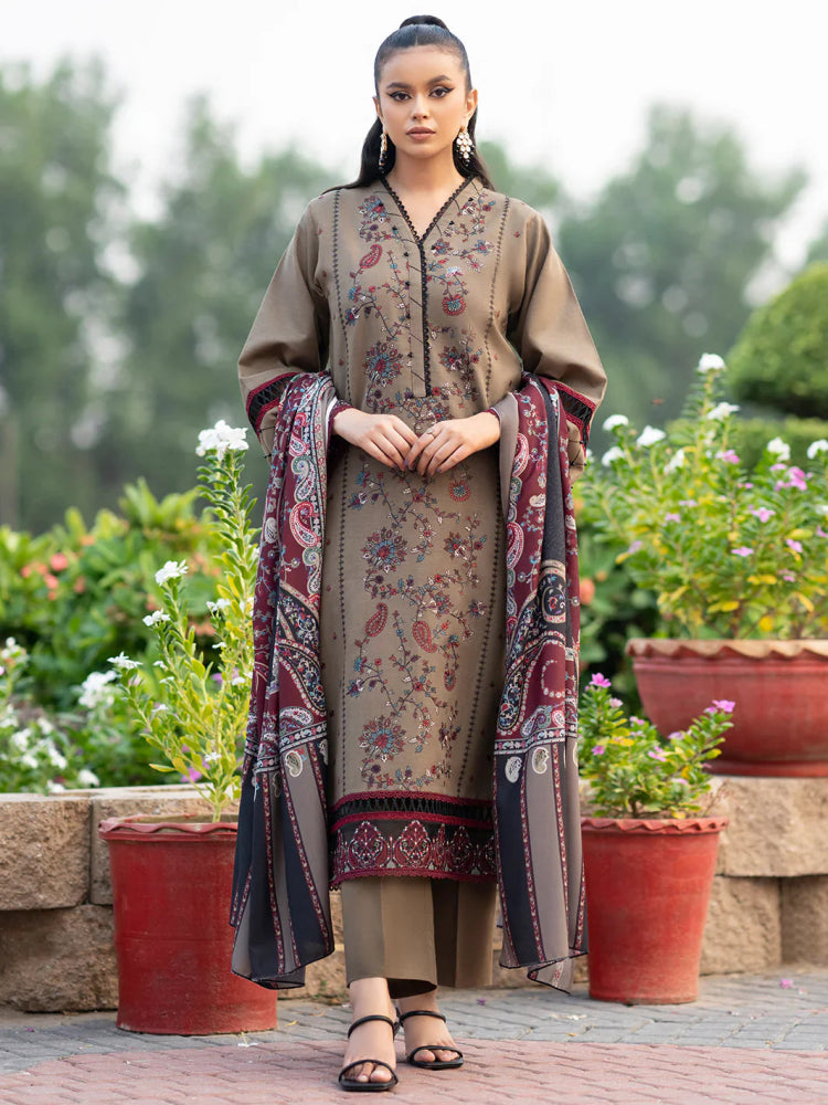 Dhanak 3PC Embroidered With Printed Wool Shawl - 254 - Sapphire Studios