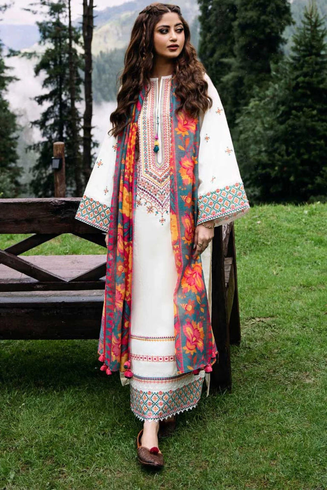 Dhanak 3PC Embroidered With Printed Wool Shawl - 255 - Sapphire Studios