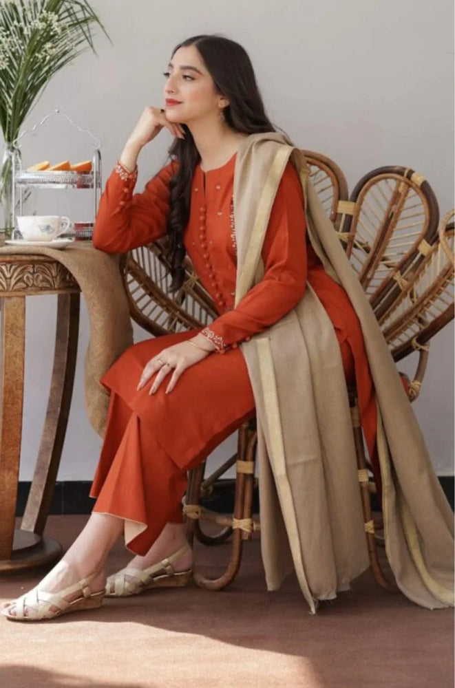 Dhanak 3PC Embroidered With Wool Shawl - 1291 - Sapphire Studios