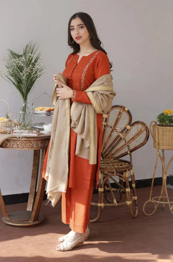 Dhanak 3PC Embroidered With Wool Shawl - 1291 - Sapphire Studios
