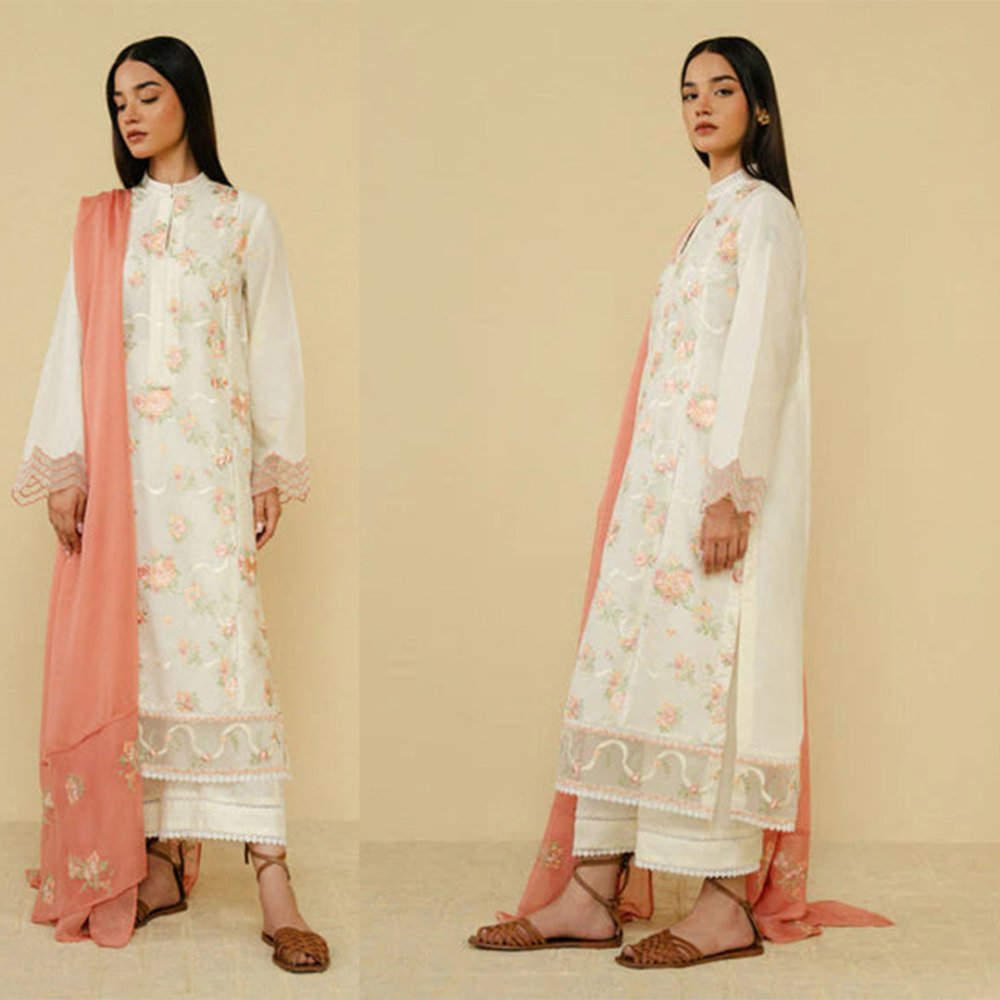 Embroidered 3PC With Dhanak Embroidered Dupatta - 203 - Sapphire Studios