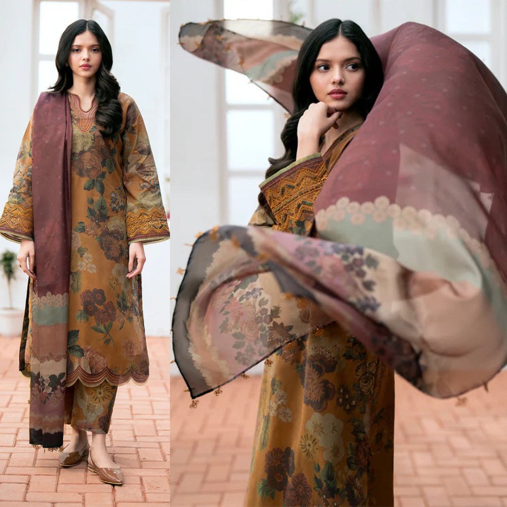 KARANDI 3PC PRINTED SHIRT WITH KARANDI PRINTED DUAPTTA AND TROUSER - 813 - Sapphire Studios