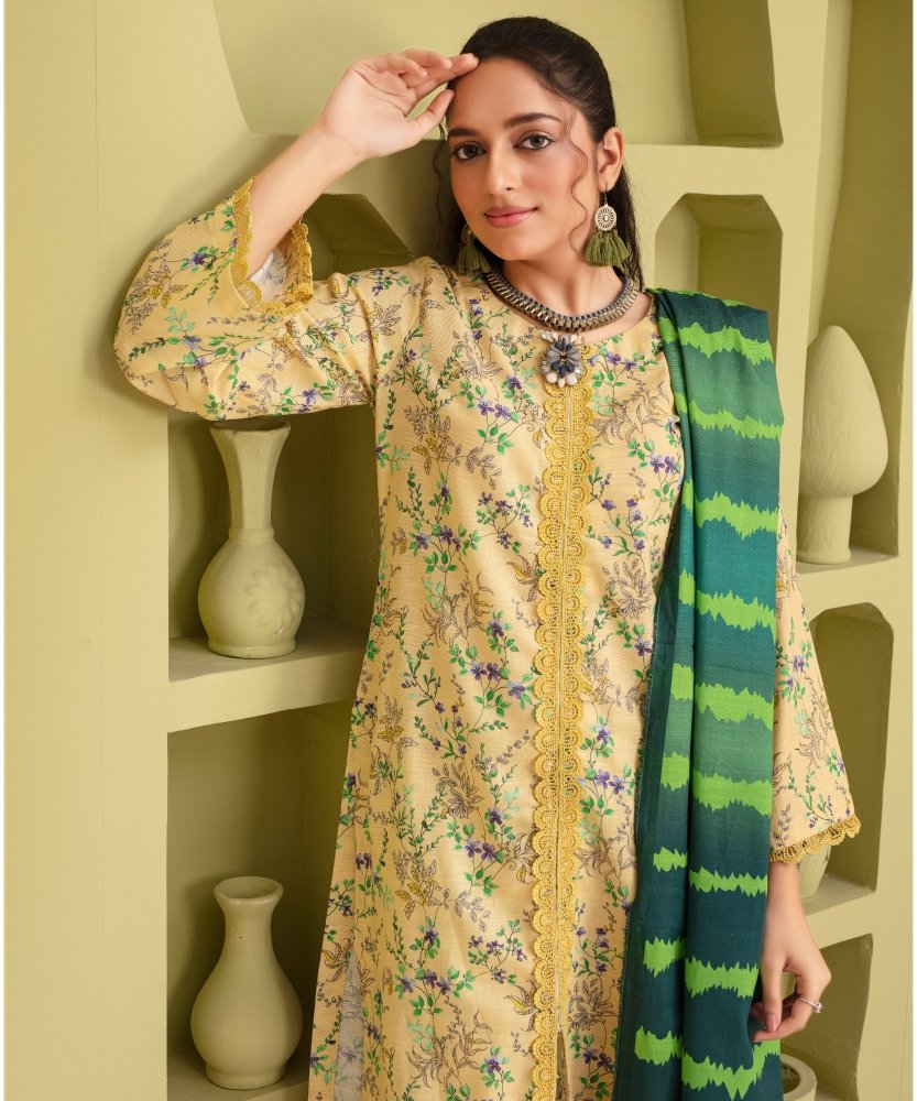 KHADDAR 3PC WITH KHADDAR PRINTED SHIRT & TROUSER - 901 - Sapphire Studios