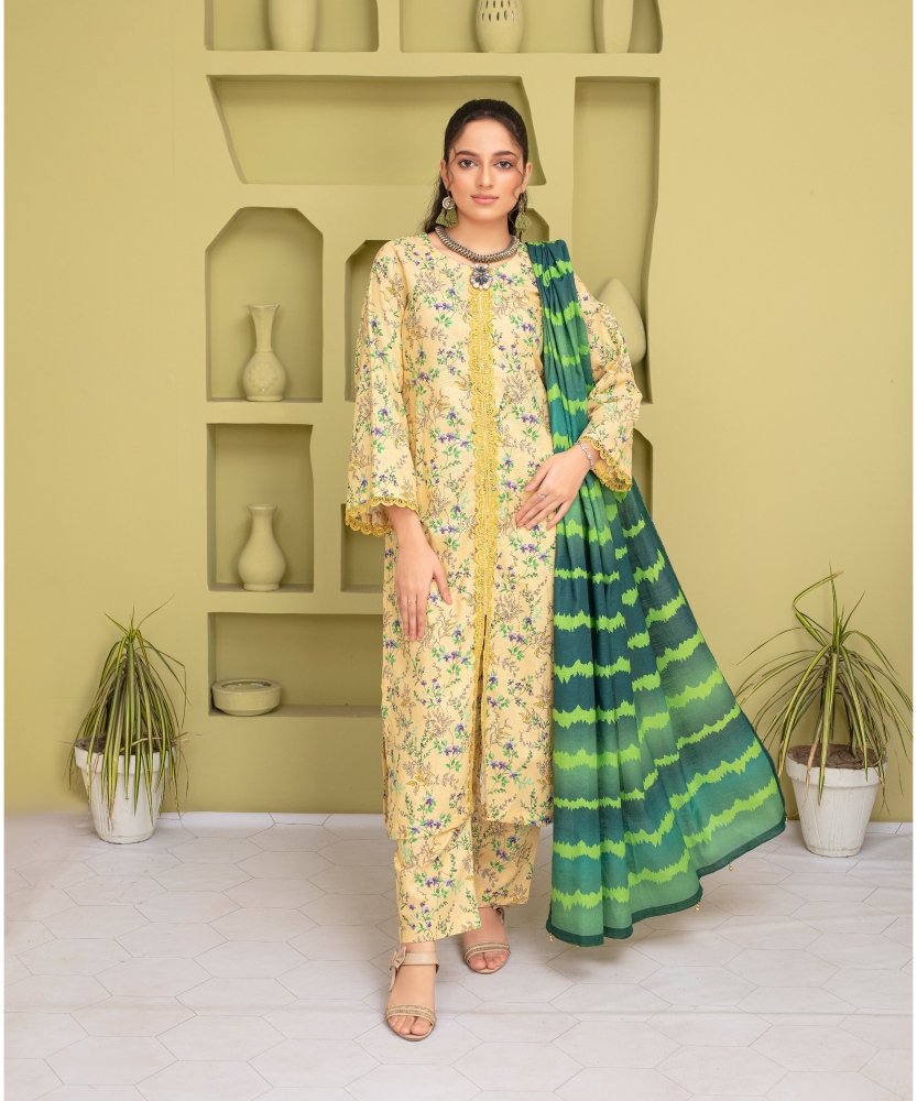 KHADDAR 3PC WITH KHADDAR PRINTED SHIRT & TROUSER - 901 - Sapphire Studios