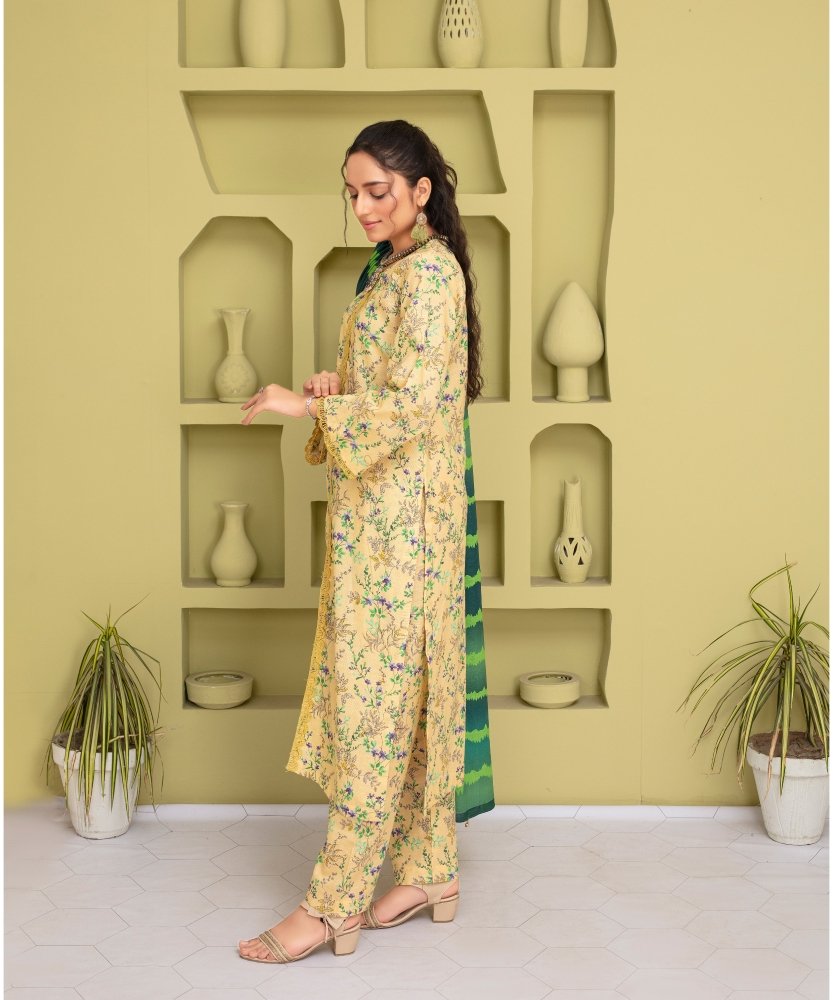 KHADDAR 3PC WITH KHADDAR PRINTED SHIRT & TROUSER - 901 - Sapphire Studios