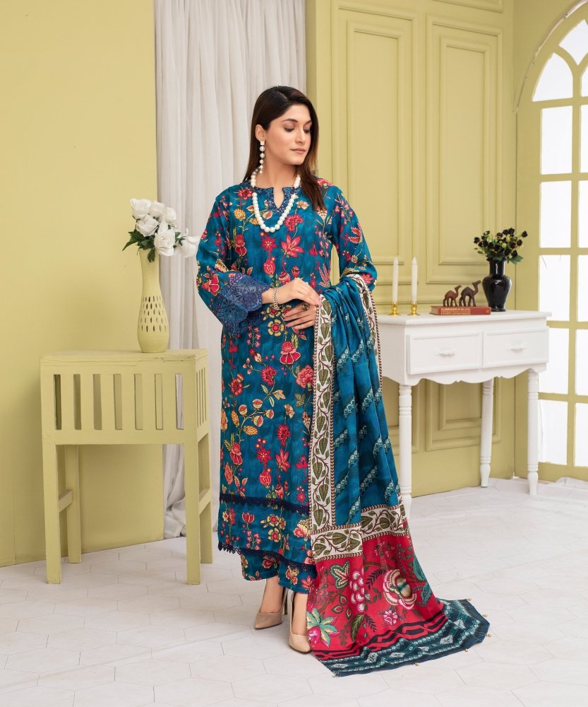 KHADDAR 3PC WITH KHADDAR PRINTED SHIRT & TROUSER - 905 - Sapphire Studios