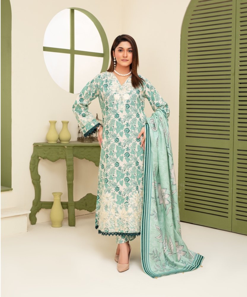 KHADDAR 3PC WITH KHADDAR PRINTED SHIRT & TROUSER - 906 - Sapphire Studios