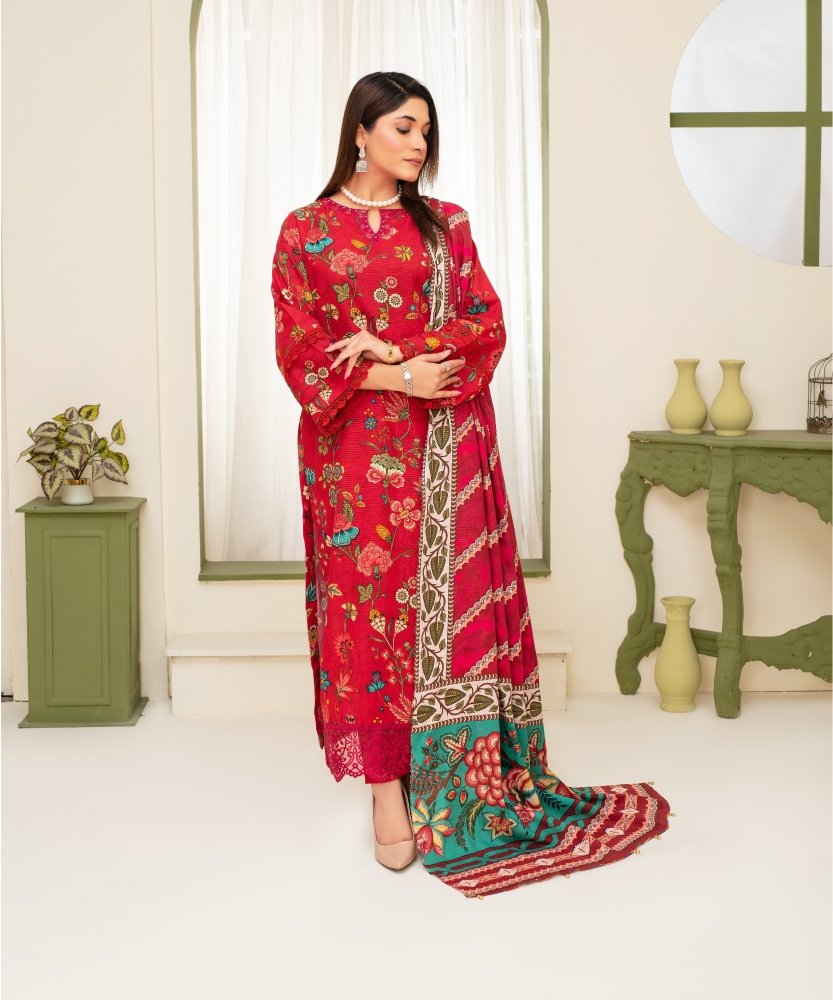 KHADDAR 3PC WITH KHADDAR PRINTED SHIRT & TROUSER - 907 - Sapphire Studios