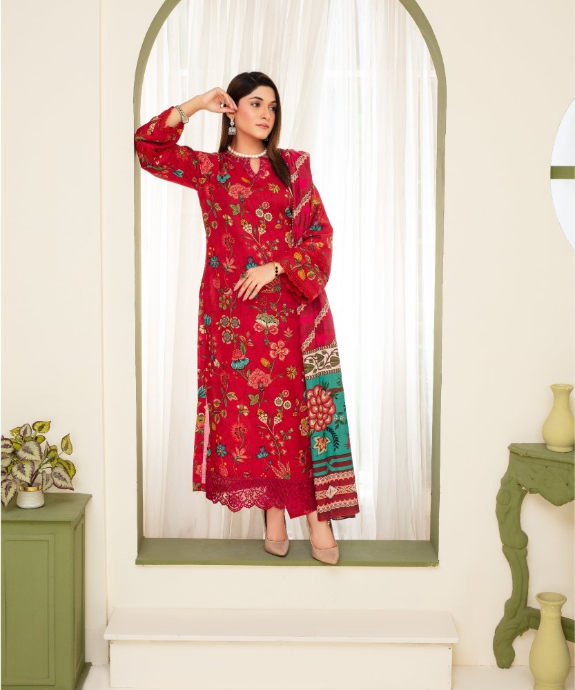 KHADDAR 3PC WITH KHADDAR PRINTED SHIRT & TROUSER - 907 - Sapphire Studios