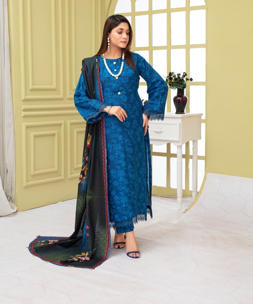 KHADDAR 3PC WITH KHADDAR PRINTED SHIRT & TROUSER - 909 - Sapphire Studios