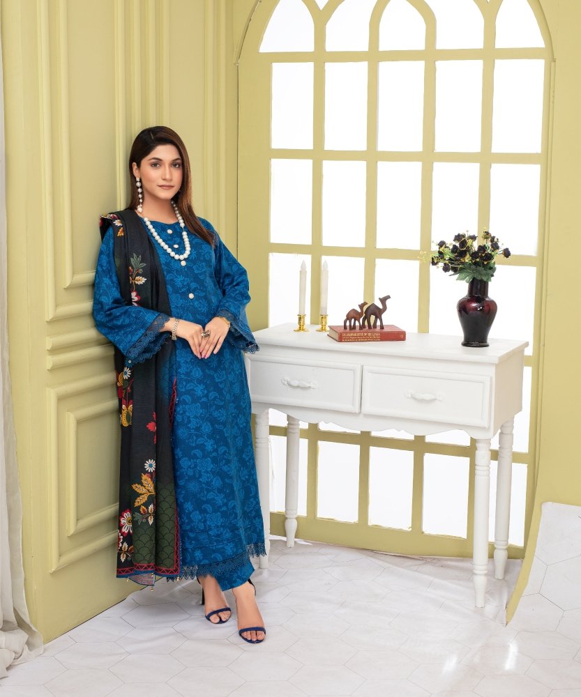 KHADDAR 3PC WITH KHADDAR PRINTED SHIRT & TROUSER - 909 - Sapphire Studios