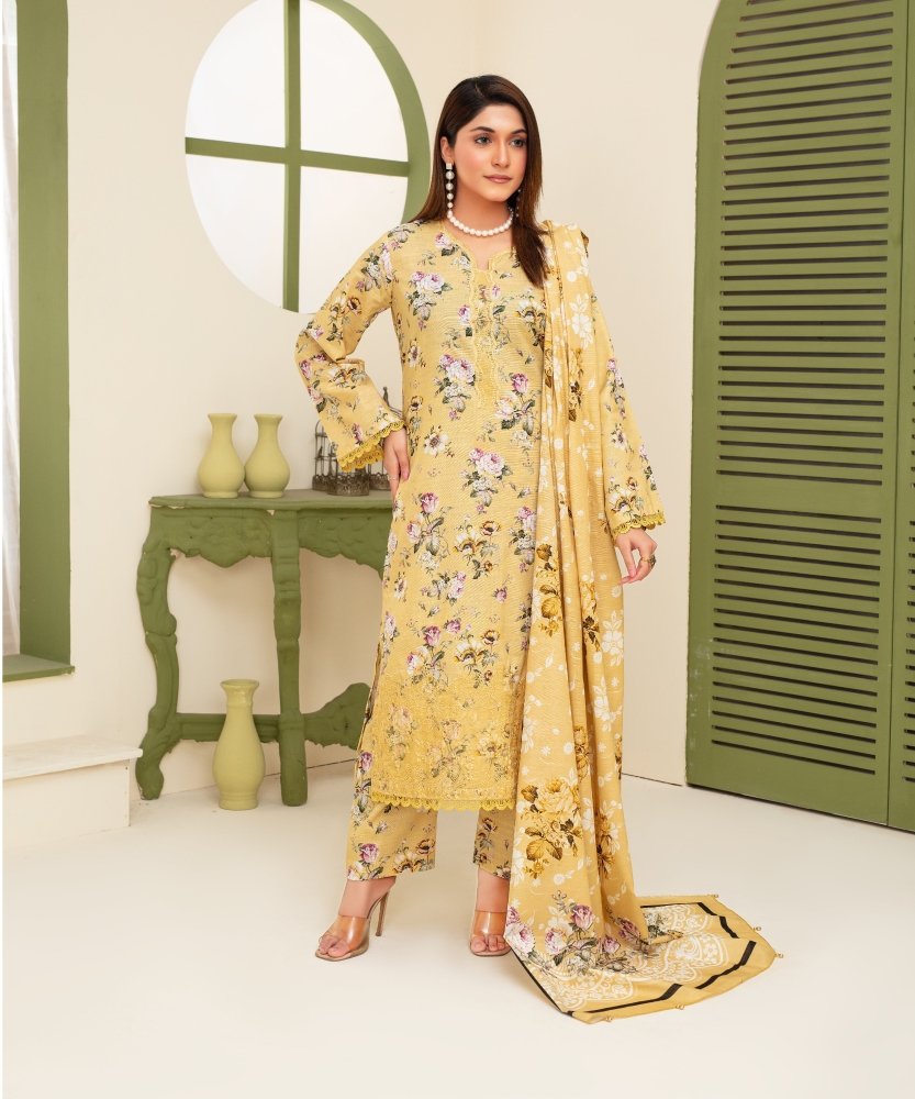 KHADDAR 3PC WITH KHADDAR PRINTED SHIRT & TROUSER - 912 - Sapphire Studios