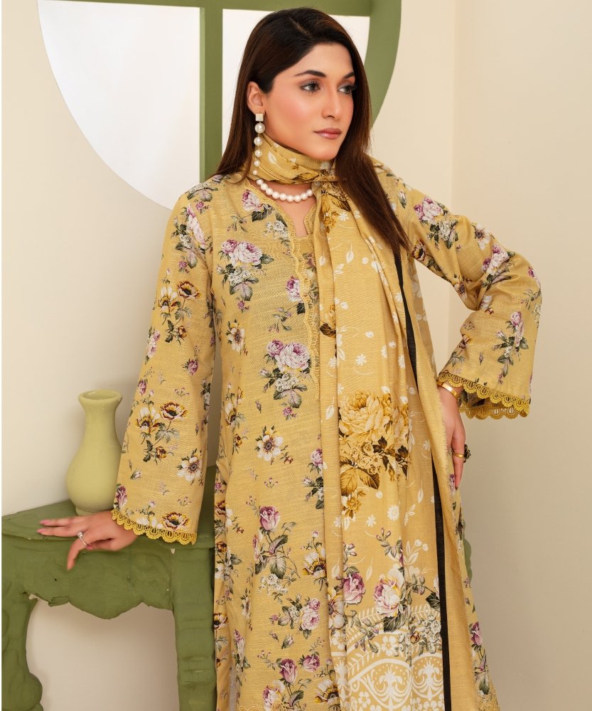 KHADDAR 3PC WITH KHADDAR PRINTED SHIRT & TROUSER - 912 - Sapphire Studios