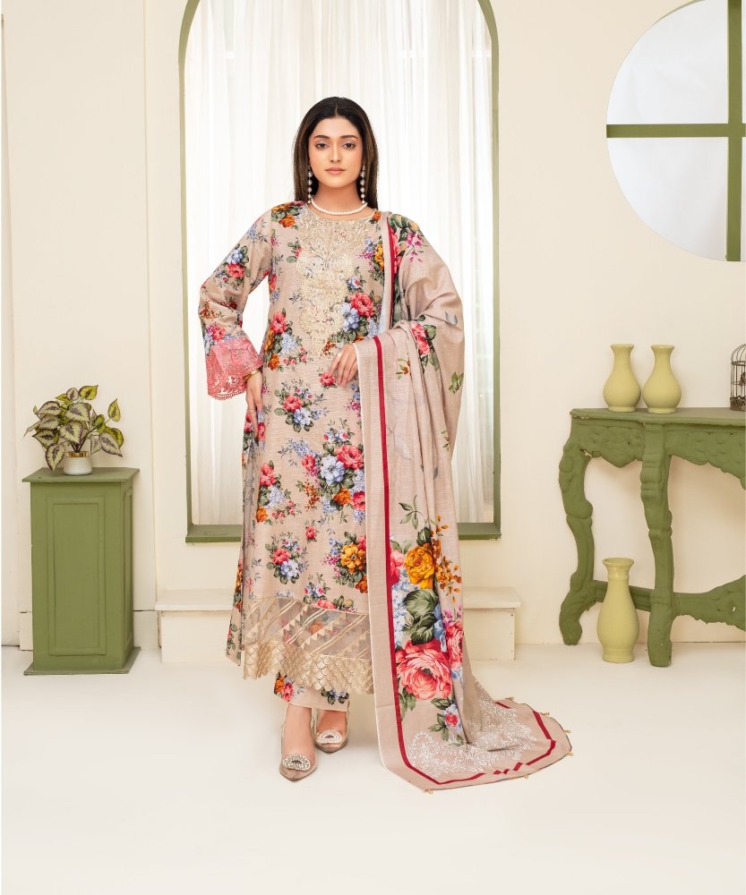 KHADDAR 3PC WITH KHADDAR PRINTED SHIRT & TROUSER - 913 - Sapphire Studios