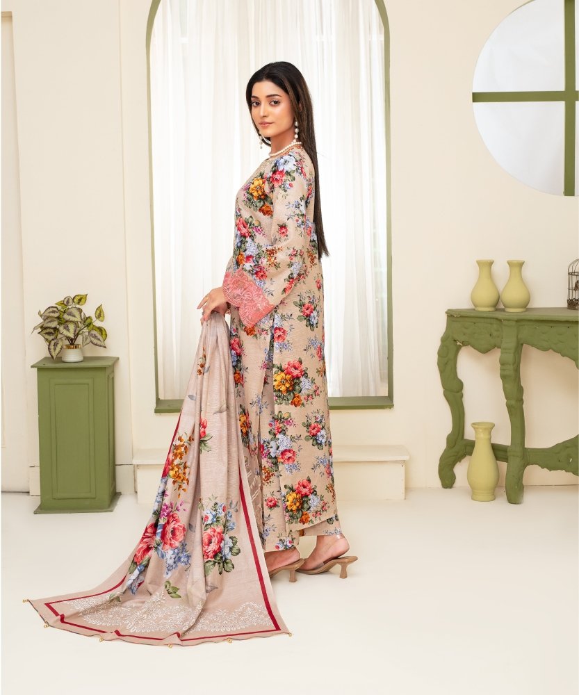 KHADDAR 3PC WITH KHADDAR PRINTED SHIRT & TROUSER - 913 - Sapphire Studios