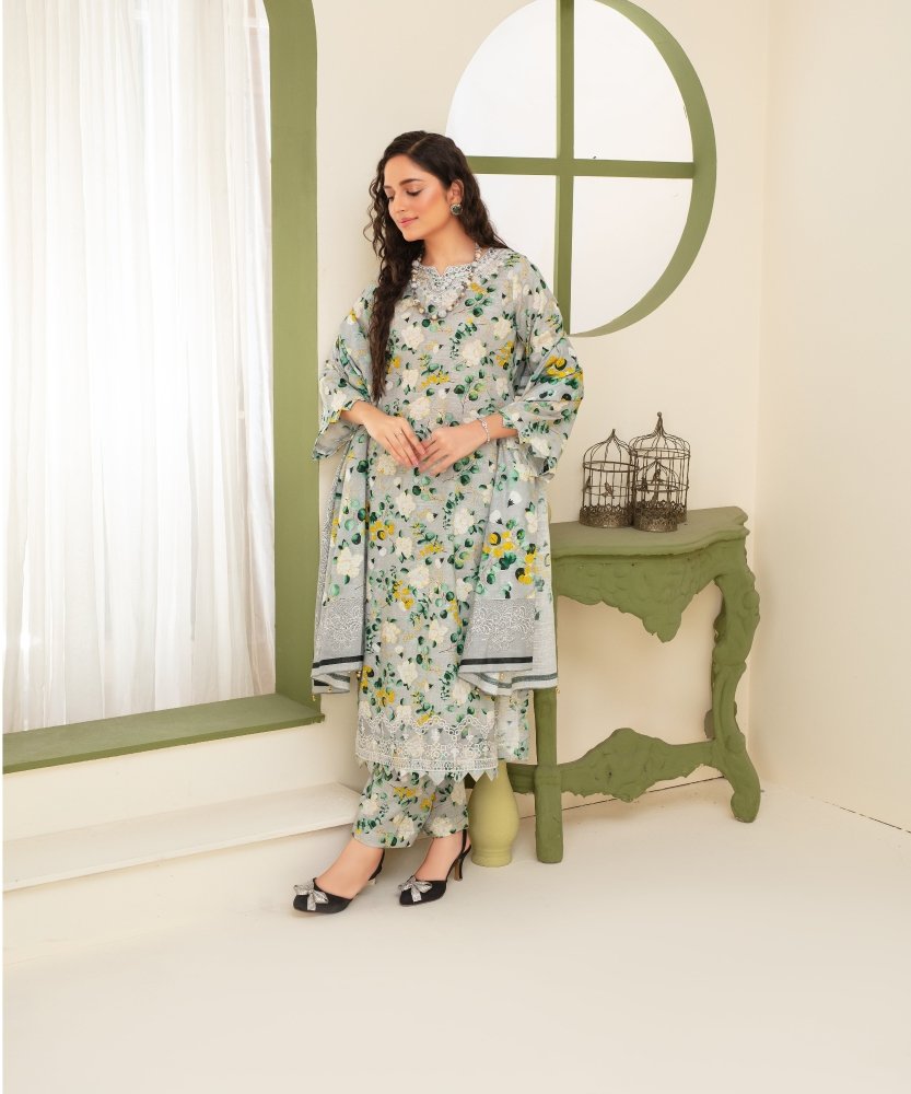 KHADDAR 3PC WITH KHADDAR PRINTED SHIRT & TROUSER - 915 - Sapphire Studios