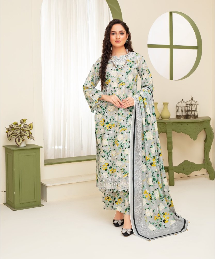 KHADDAR 3PC WITH KHADDAR PRINTED SHIRT & TROUSER - 915 - Sapphire Studios