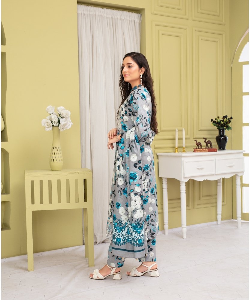 KHADDAR 3PC WITH KHADDAR PRINTED SHIRT & TROUSER - 916 - Sapphire Studios