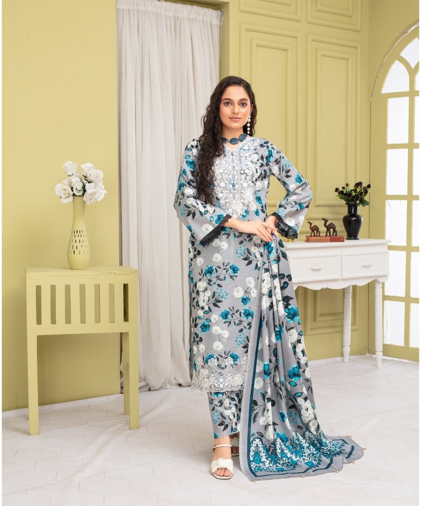 KHADDAR 3PC WITH KHADDAR PRINTED SHIRT & TROUSER - 916 - Sapphire Studios