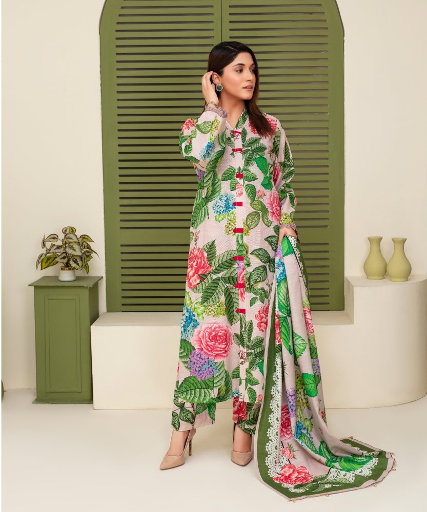 KHADDAR 3PC WITH KHADDAR PRINTED SHIRT & TROUSER - 918 - Sapphire Studios