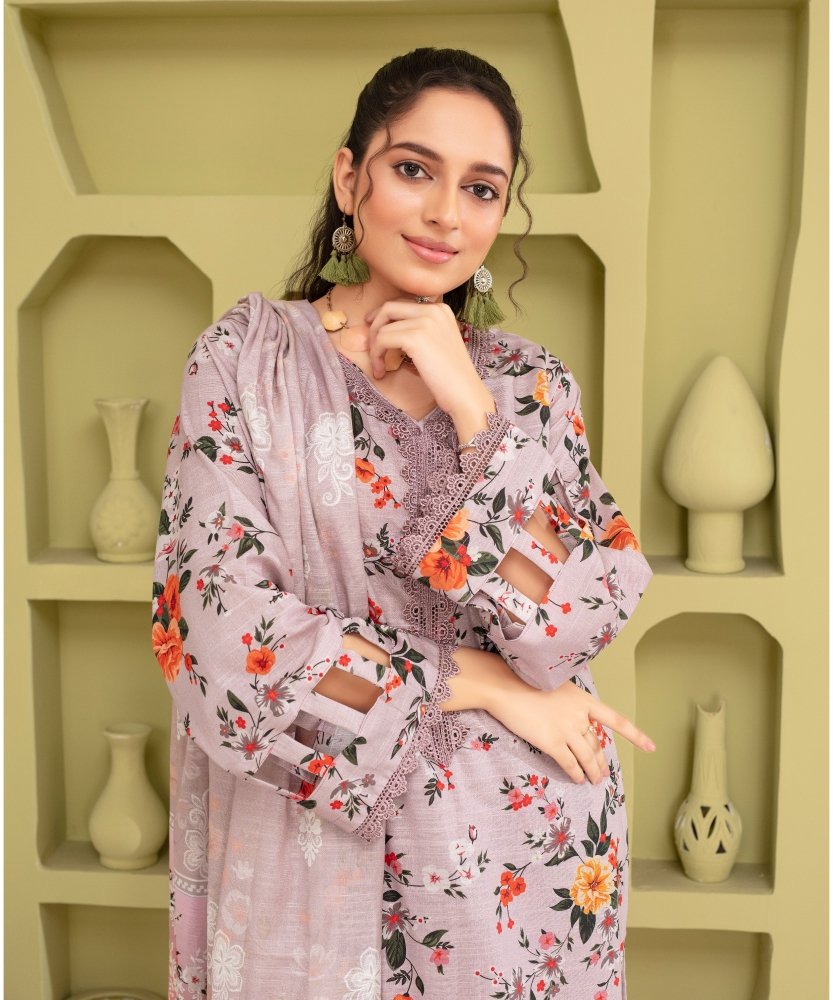 KHADDAR 3PC WITH KHADDAR PRINTED SHIRT & TROUSER - 919 - Sapphire Studios