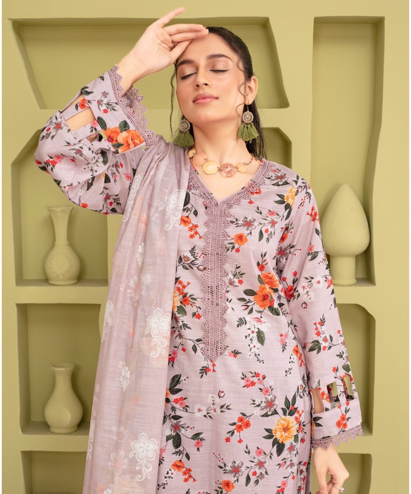 KHADDAR 3PC WITH KHADDAR PRINTED SHIRT & TROUSER - 919 - Sapphire Studios