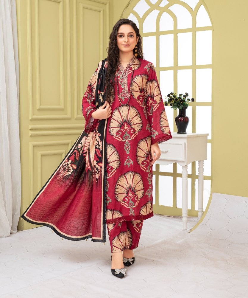 KHADDAR 3PC WITH KHADDAR PRINTED SHIRT & TROUSER - 920 - Sapphire Studios