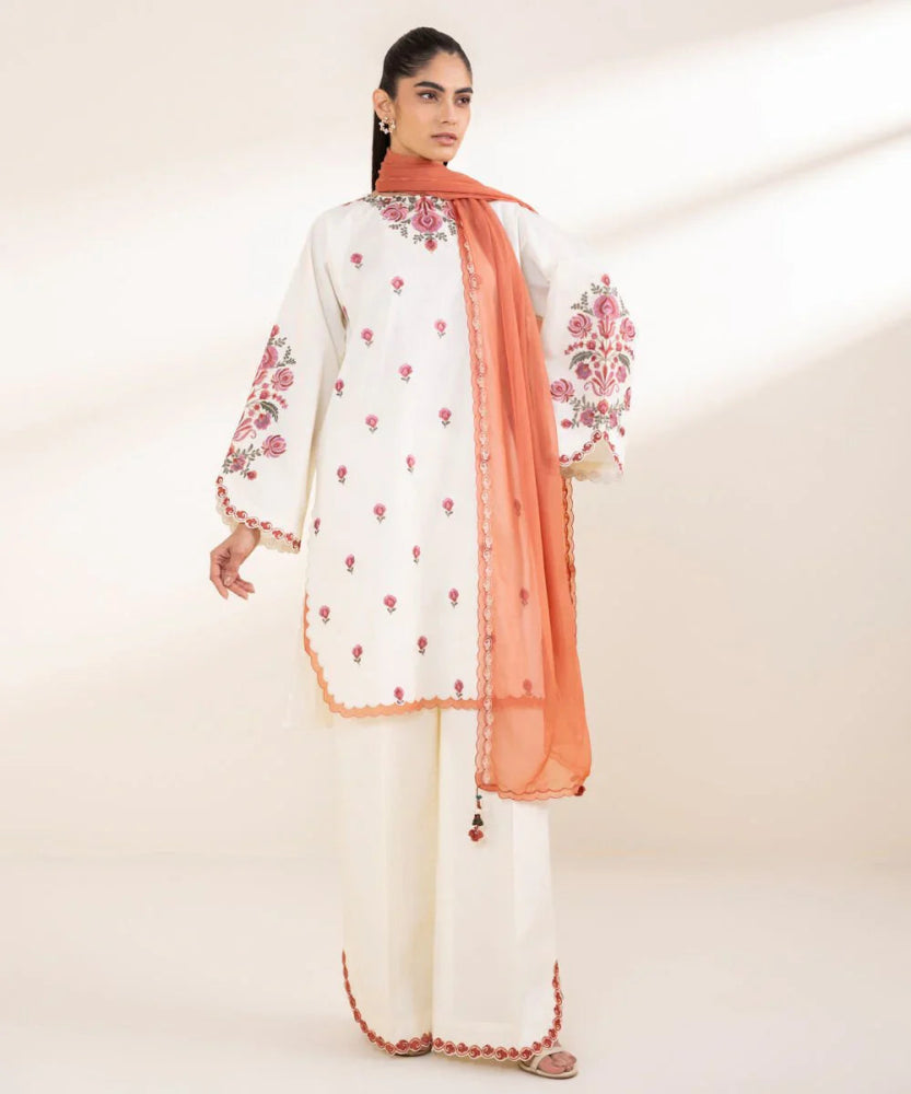Lawn - 3PC Embroidered Shirt with Chiffon Dupatta - 1297 - Sapphire Studios