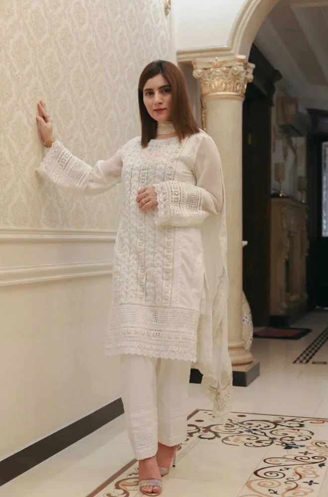 Lawn - 3PC Embroidered Shirt with Chiffon Embroidered Dupatta - 1079 - Sapphire Studios