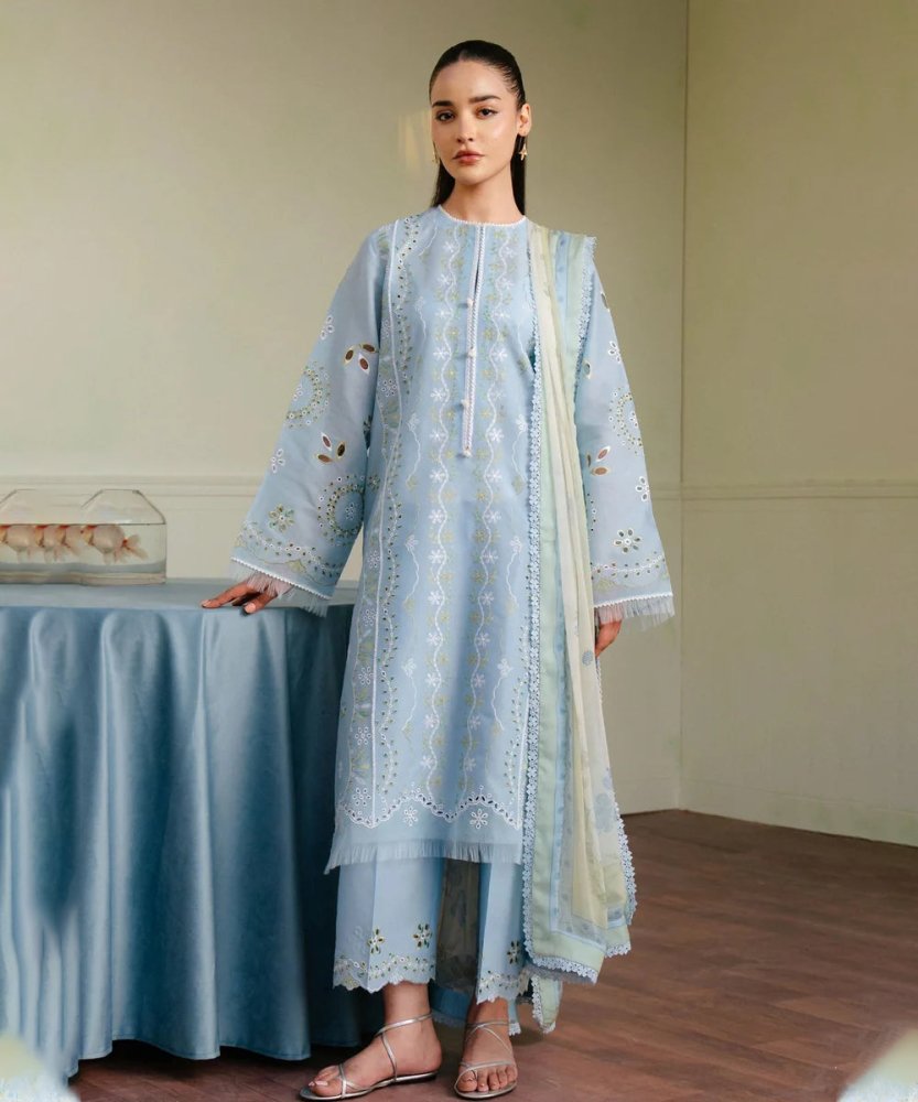 Lawn - 3PC Embroidered Shirt with Digital Printed Jacquard Dupatta - 1308 - Sapphire Studios