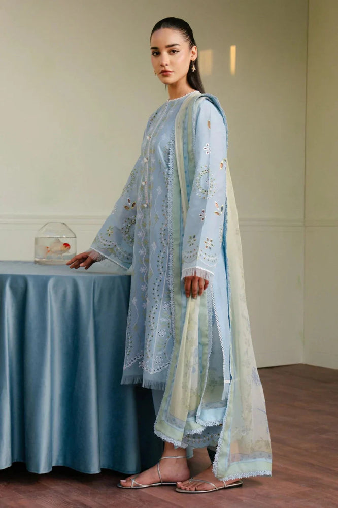 Lawn - 3PC Embroidered Shirt with Digital Printed Jacquard Dupatta - 1308 - Sapphire Studios