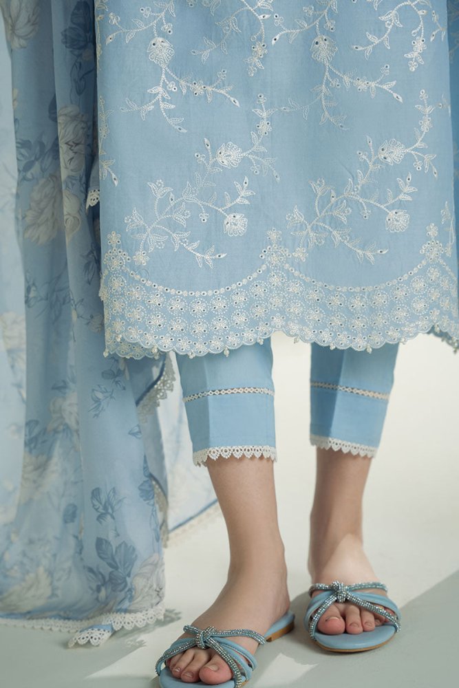 Lawn - 3PC Embroidered Shirt with Digital Printed Jacquard Dupatta - 1308 - Sapphire Studios