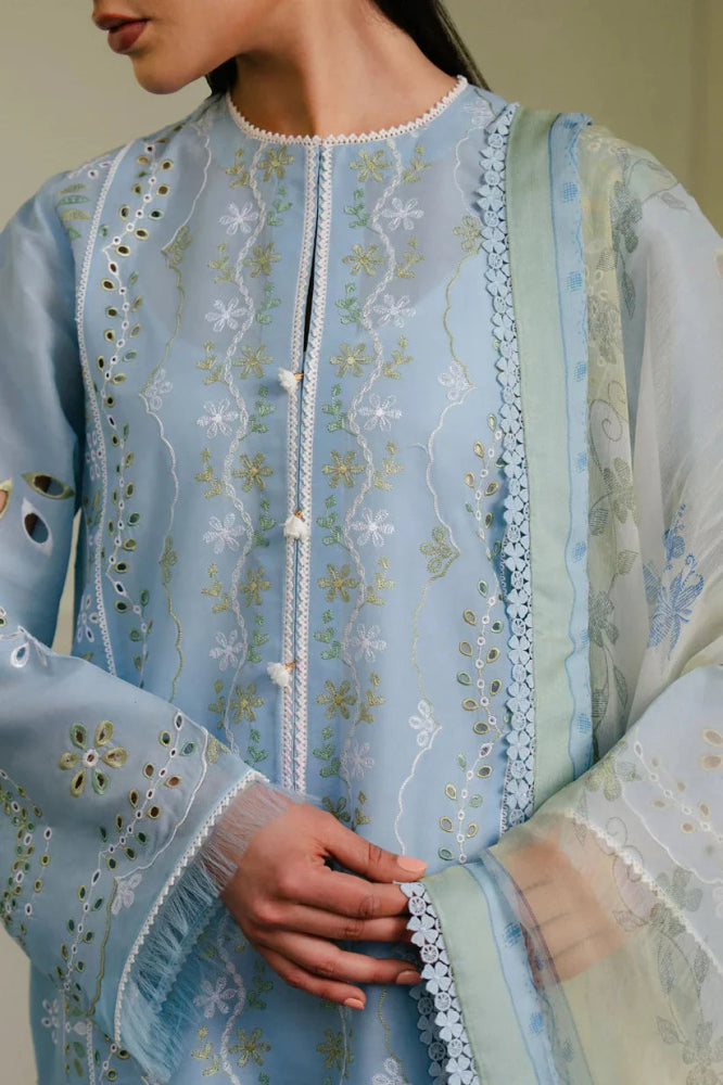 Lawn - 3PC Embroidered Shirt with Digital Printed Jacquard Dupatta - 1308 - Sapphire Studios