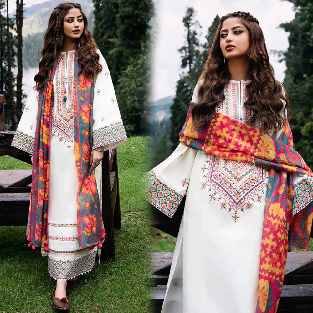 Lawn - 3PC Embroidered Shirt with Digital Printed Jacquard Dupatta - 1355 - Sapphire Studios
