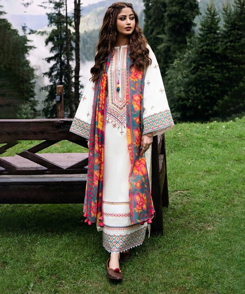 Lawn - 3PC Embroidered Shirt with Digital Printed Jacquard Dupatta - 1355 - Sapphire Studios