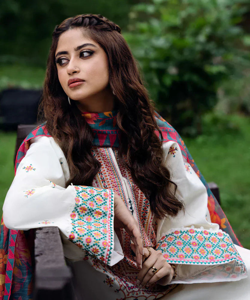 Lawn - 3PC Embroidered Shirt with Digital Printed Jacquard Dupatta - 1355 - Sapphire Studios