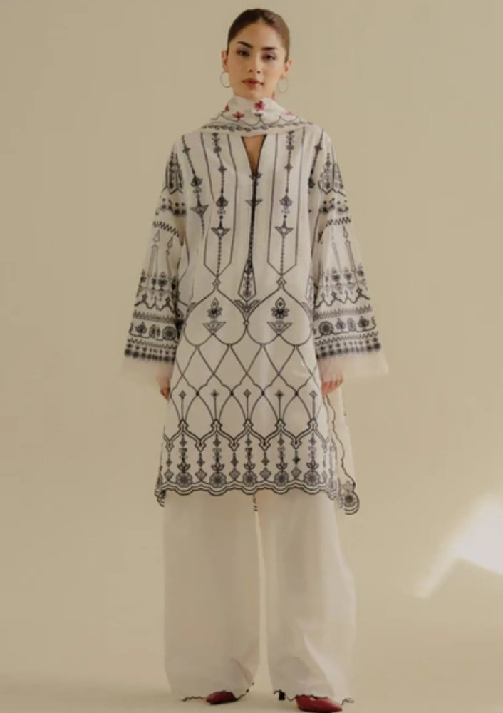 Lawn - 3PC Embroidered Shirt with Digital Printed Jacquard Dupatta - 1383 - Sapphire Studios